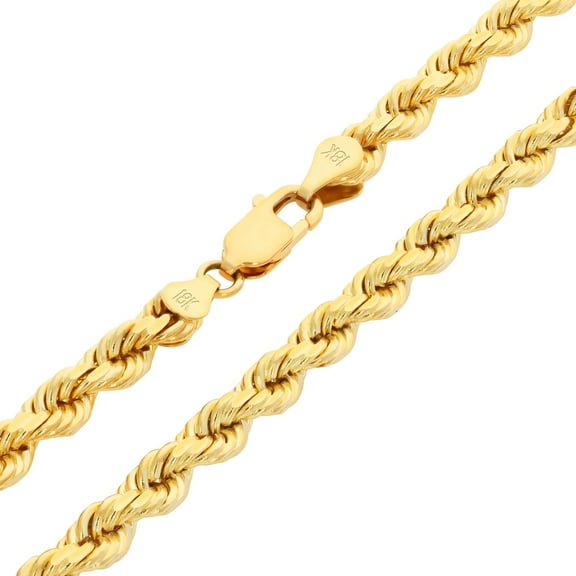 Nuragold 18k Real Yellow Gold 5mm Rope Chain Diamond Cut Necklace (18"-28") Italian Jewelry for Men & Women