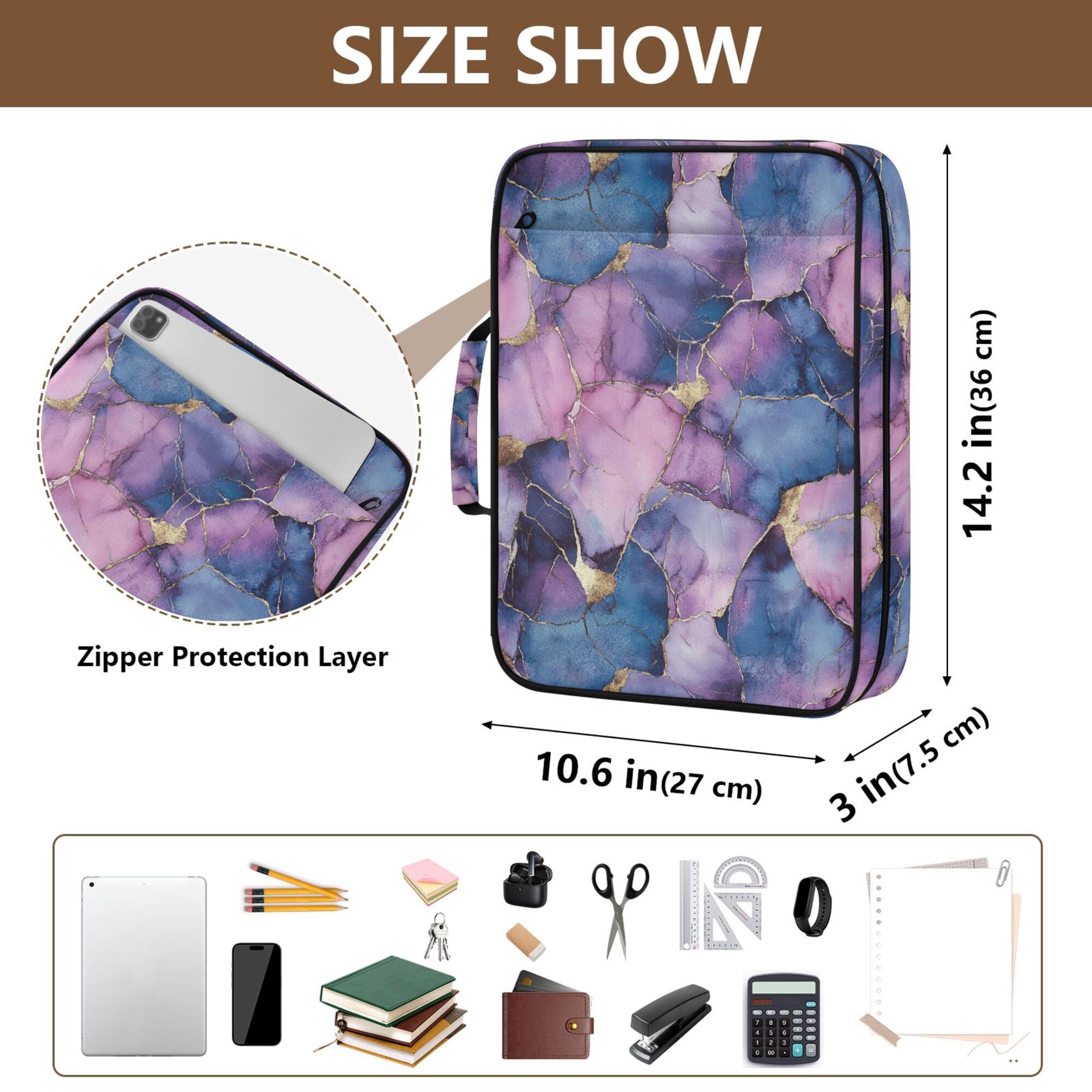FORMRS Accordion File Folder A4 Size 7-Pocket Expanding Document Organizer Bag with 3 Ring Binder, Watercolor Pink Marble Pattern