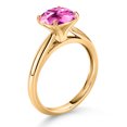 thumbnail image 3 of Gem Stone King 10K Yellow Gold Pink Created Sapphire Solitaire Engagement Ring for Women (2.75 Cttw, Cushion 8MM, Gemstone September Birthstone, Available in Size 5, 6, 7, 8, 9), 3 of 4