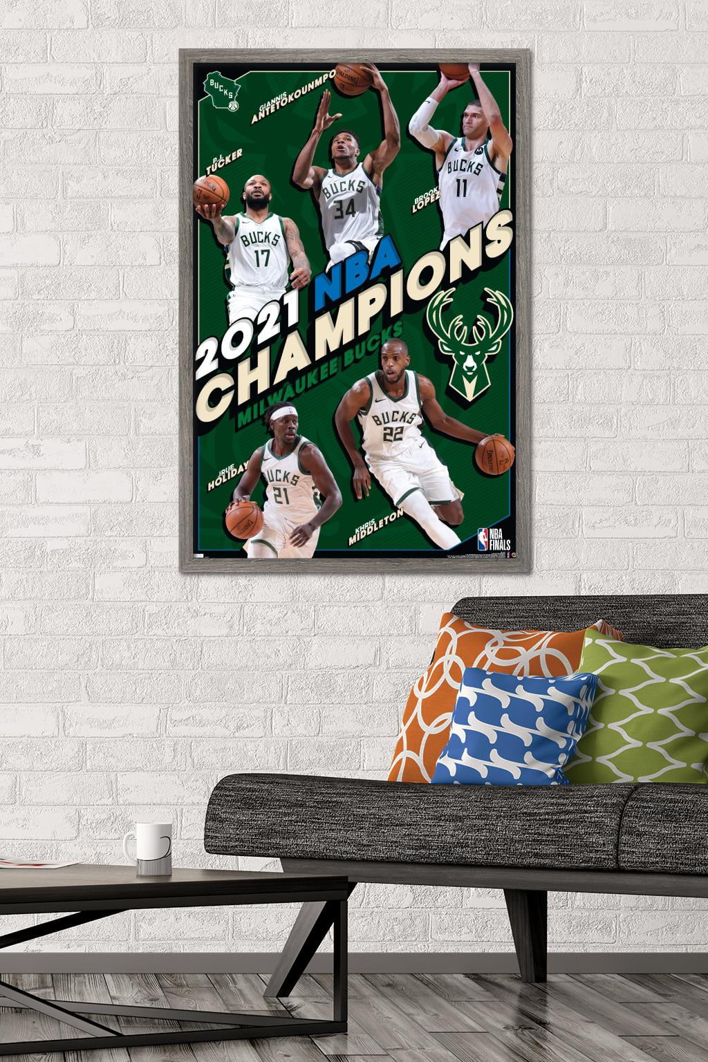 NBA Milwaukee Bucks - 2021 NBA Finals Champions Wall Poster, 22.375" x 34", Framed