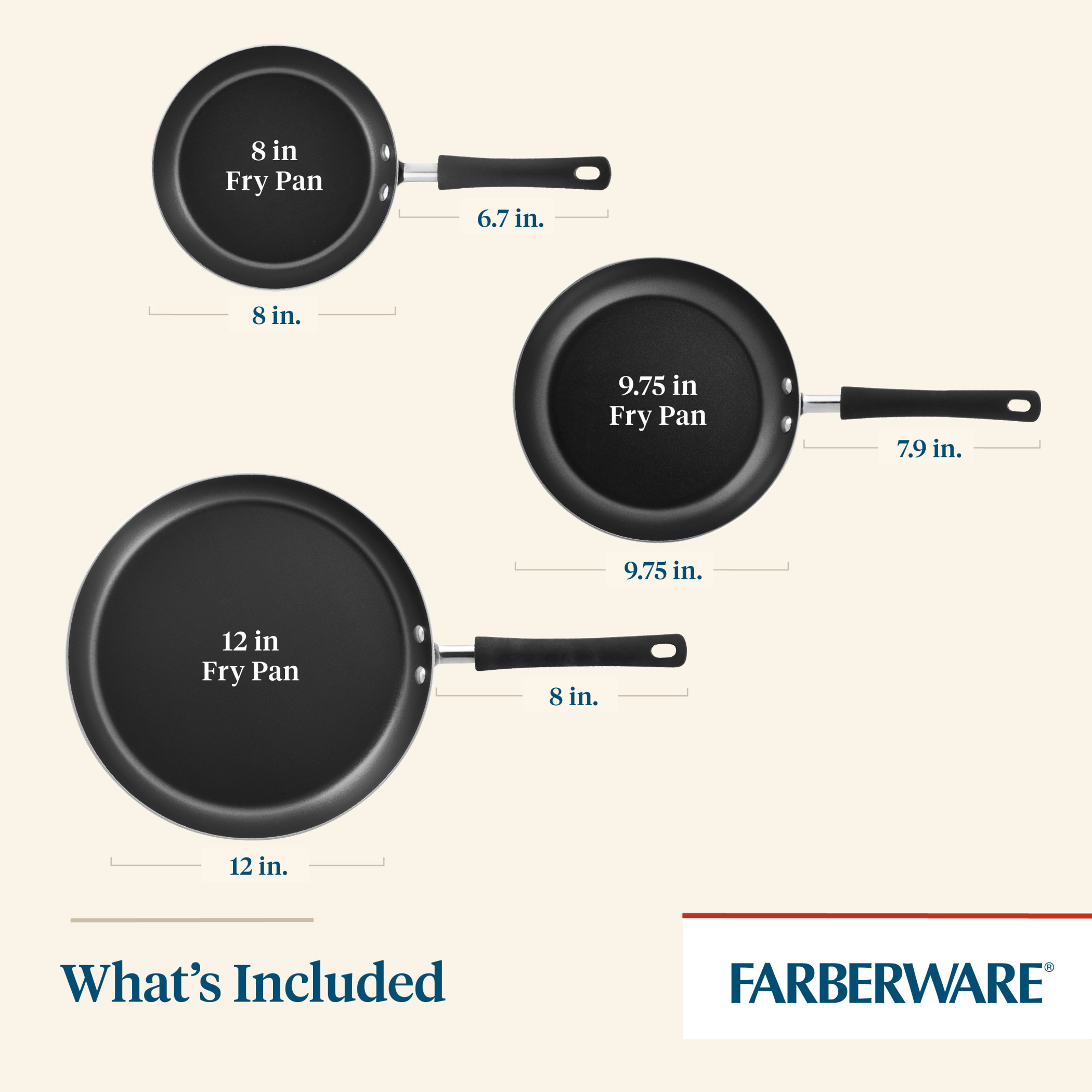 Farberware Easy Clean 3-Piece Nonstick Frying Pan Set, Black photo 7