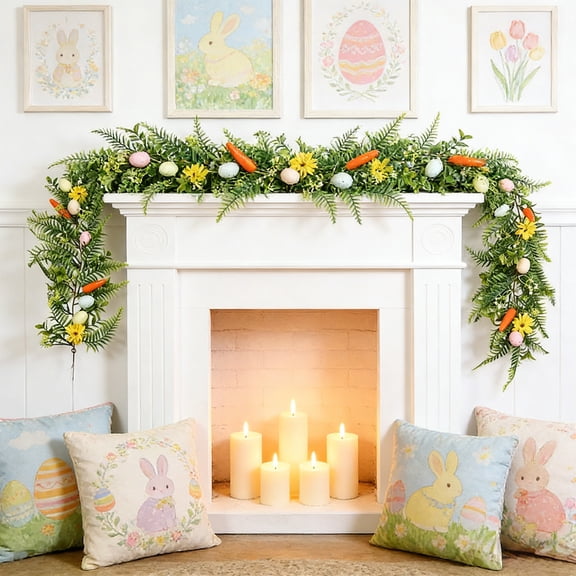 Wzzjkit Easter Garland Easter Decorations Vines with Colored Eggs and Carrots for Home Front Door Patio Porches Party Birthday Spring Holiday Decoration