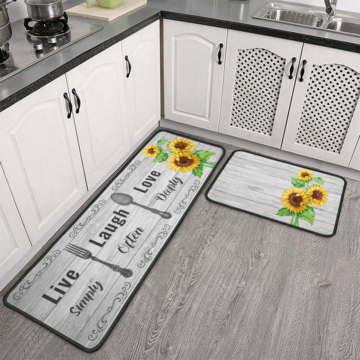 Sunflower Kitchen Rugs Set 2 Pieces NonSlip Kitchen Floor Rug and Mat