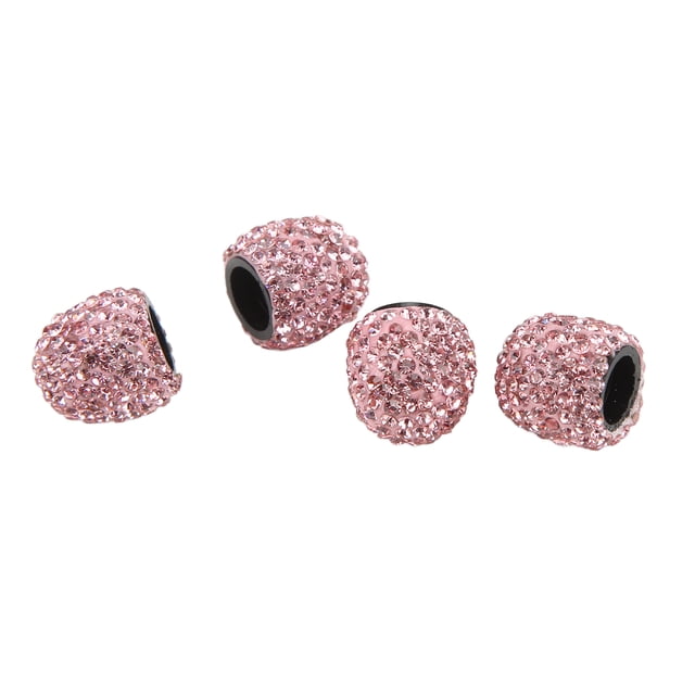 Bling Valve Stem , Shiny Rhinestone Wheel Tire Valve Cover Attractive Prevent Valve Leakage 4 Pcs Simple Installation For Car For Motorcycle Silver,Black,Pink,Red