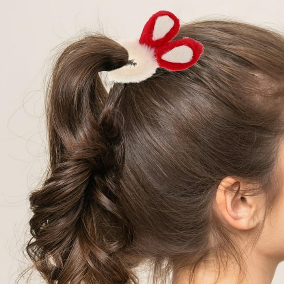 HOOWIFFY Grey Cat Ear Plush Elastic Hair Ties Ponytail Holders for All Hair Types and Thickness, Decorative Accessories