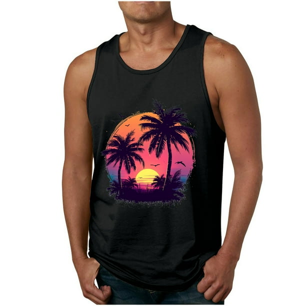Camisetas de Tanque de los Hombres Tanque de los Hombres Incolor Gradiente de Impresión Cuello Redondo Correa Delgada Fuga Atrás Regular Casual Deportes Blusas de Tanque