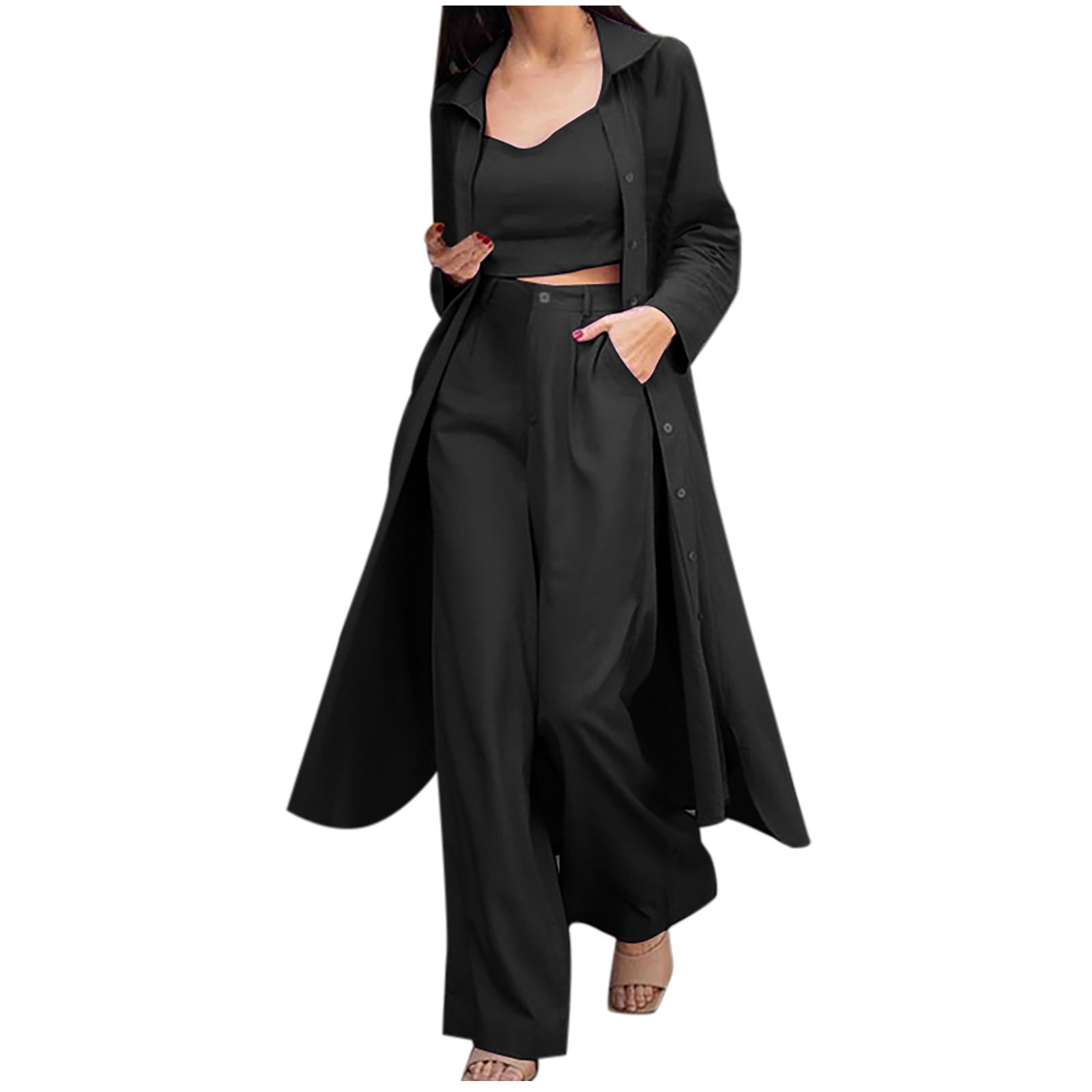 BYOIMUD Women s Solid V neck Long Sleeve Cardigan Turndown Collar Coat byoimud-women-s-solid-v-neck-long-sleeve-cardigan-turndown-collar-coat