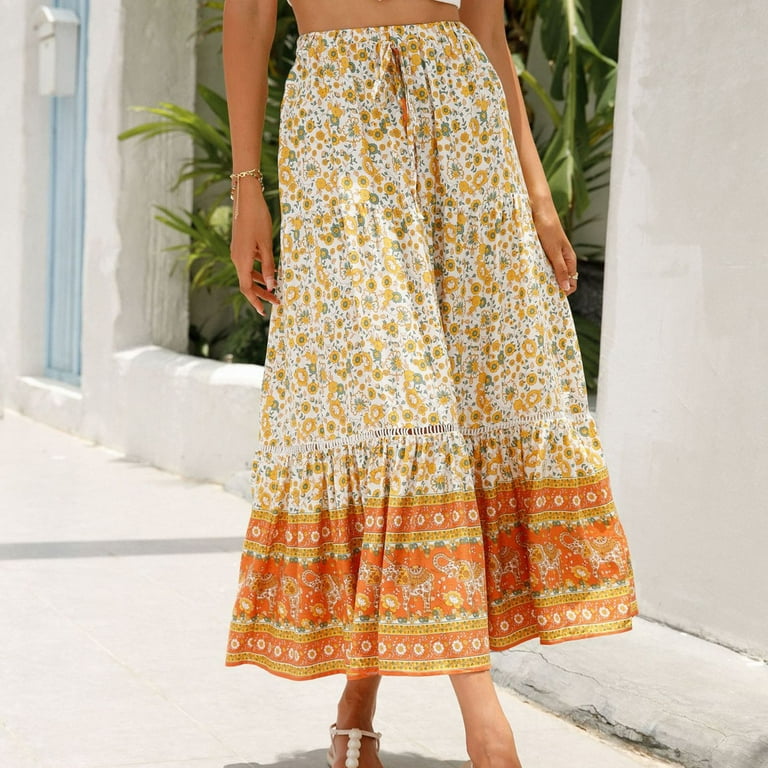 Zunfeo Boho Skirts for Women Casual Summer Flare Skirts