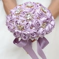thumbnail image 2 of Namzi Artificial Bridesmaid Bouquet 1 Piece, Decorated with Ribbons Rhinestones, Elegant Faux Floral Arrangement for Wedding Ceremonies Photo Shoots,Purple, 2 of 3