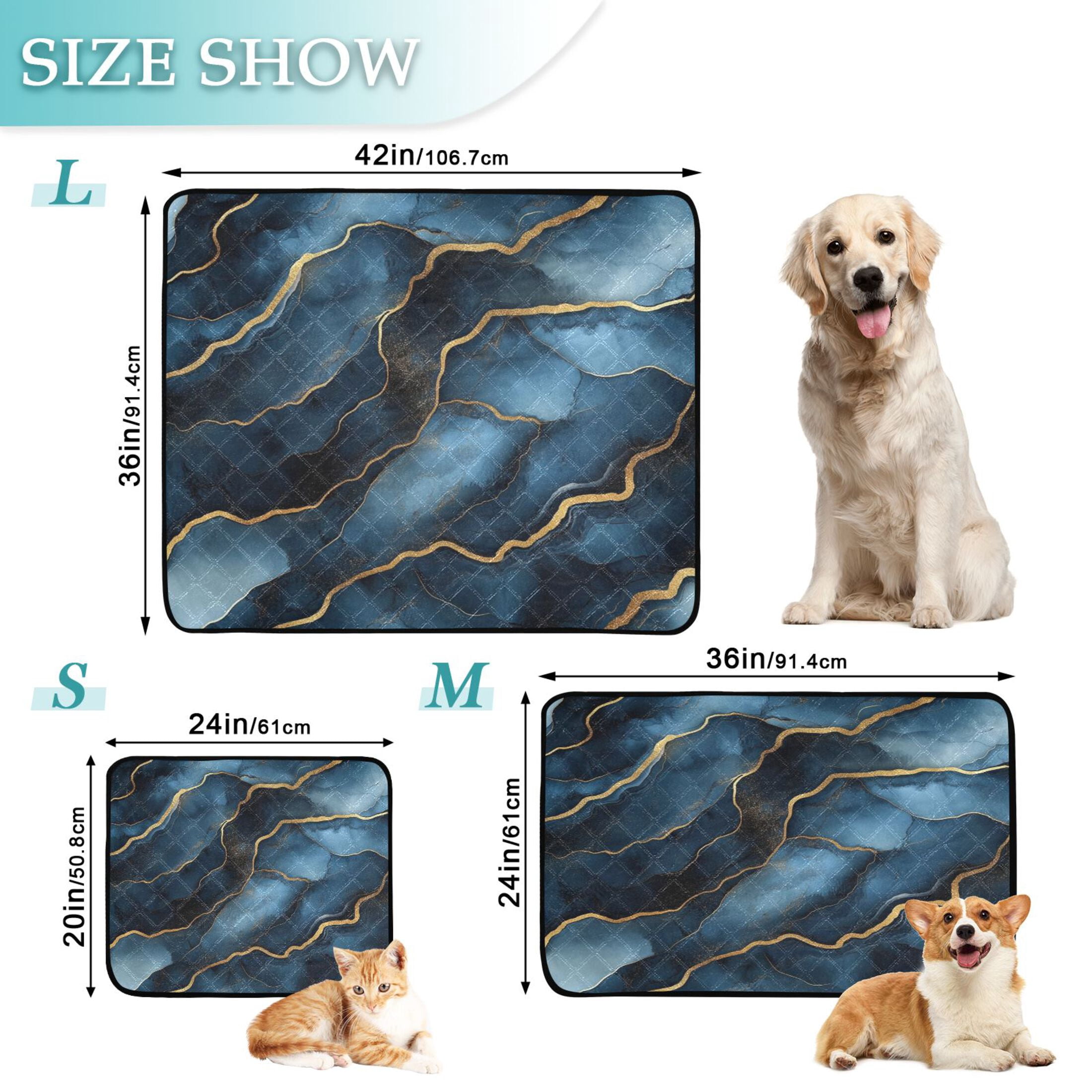 Qxltty Gilt Dark Blue Marble Cat litter Pads Pet Set of 2 Diaper Mats Center Anti-leakage Layer Absorbent Soft and Comfortable