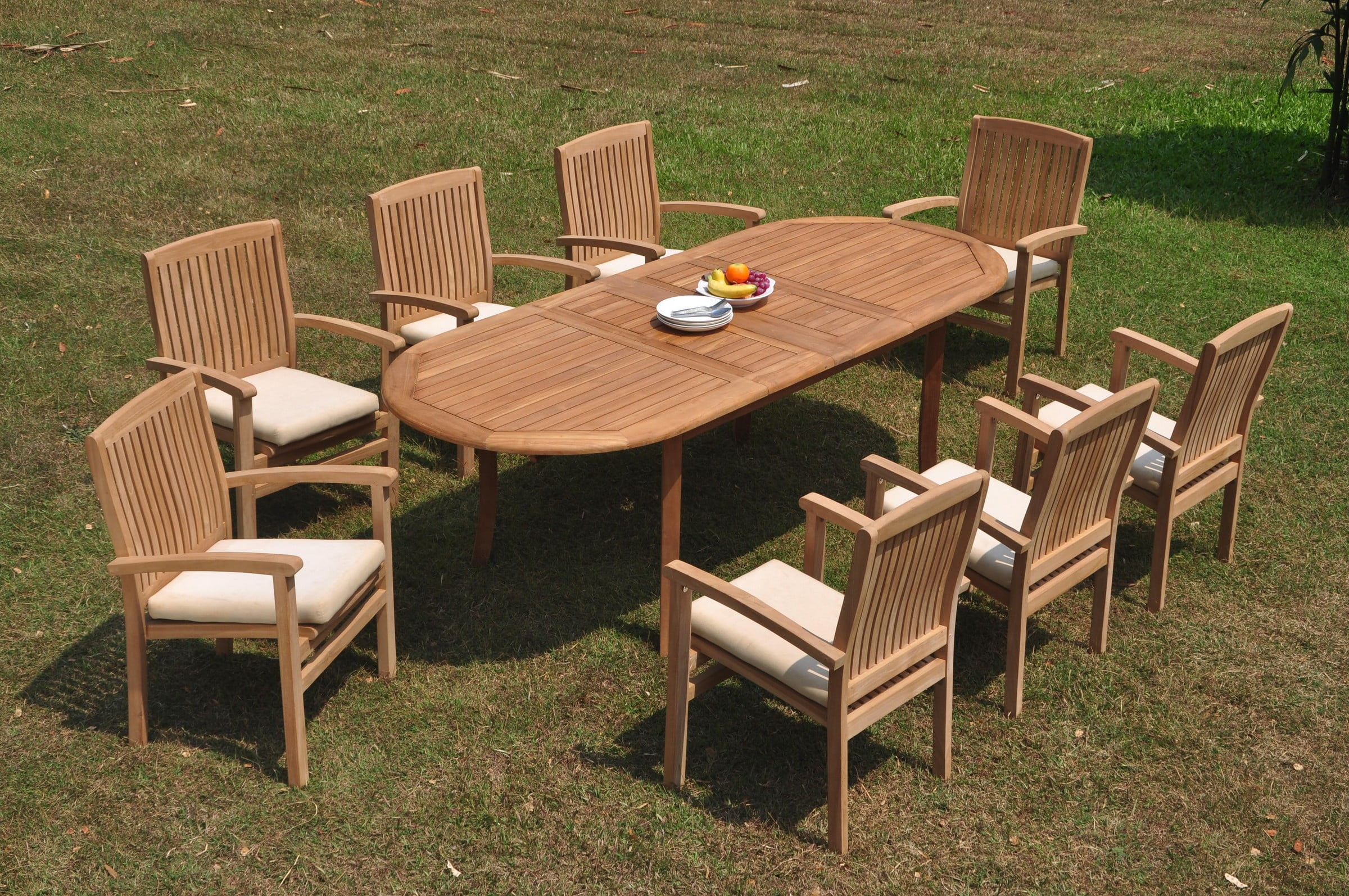 GradeA Teak Dining Set 8 Seater 9 Pc 94" Double Extension Oval Table