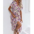 thumbnail image 6 of Midsumdr Summer Dresses for Women 2025 Fashion Casual Floral Printed Short Sleeve V-Neck Midi Dresses Elastic Waist Swing Loose Fit Plus Size Dresses with Belt, 6 of 7