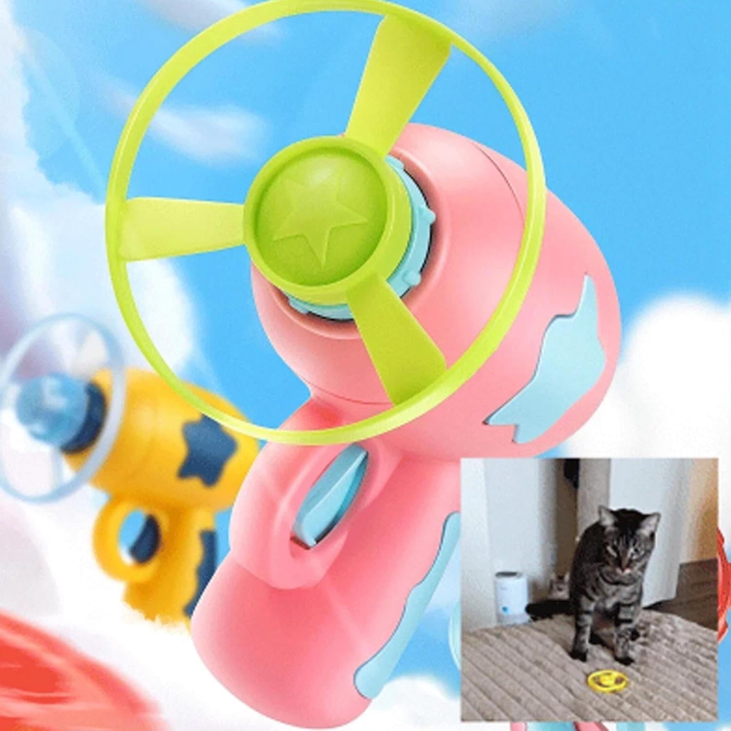 Bamboo Dragonfly Catapult Launcher, LED Glowing Cat Toy Disc Launcher, Interactive Pet Fetch Toy for Cats Kittens Exercise & Night Play, Fun Gift for Pet Lovers