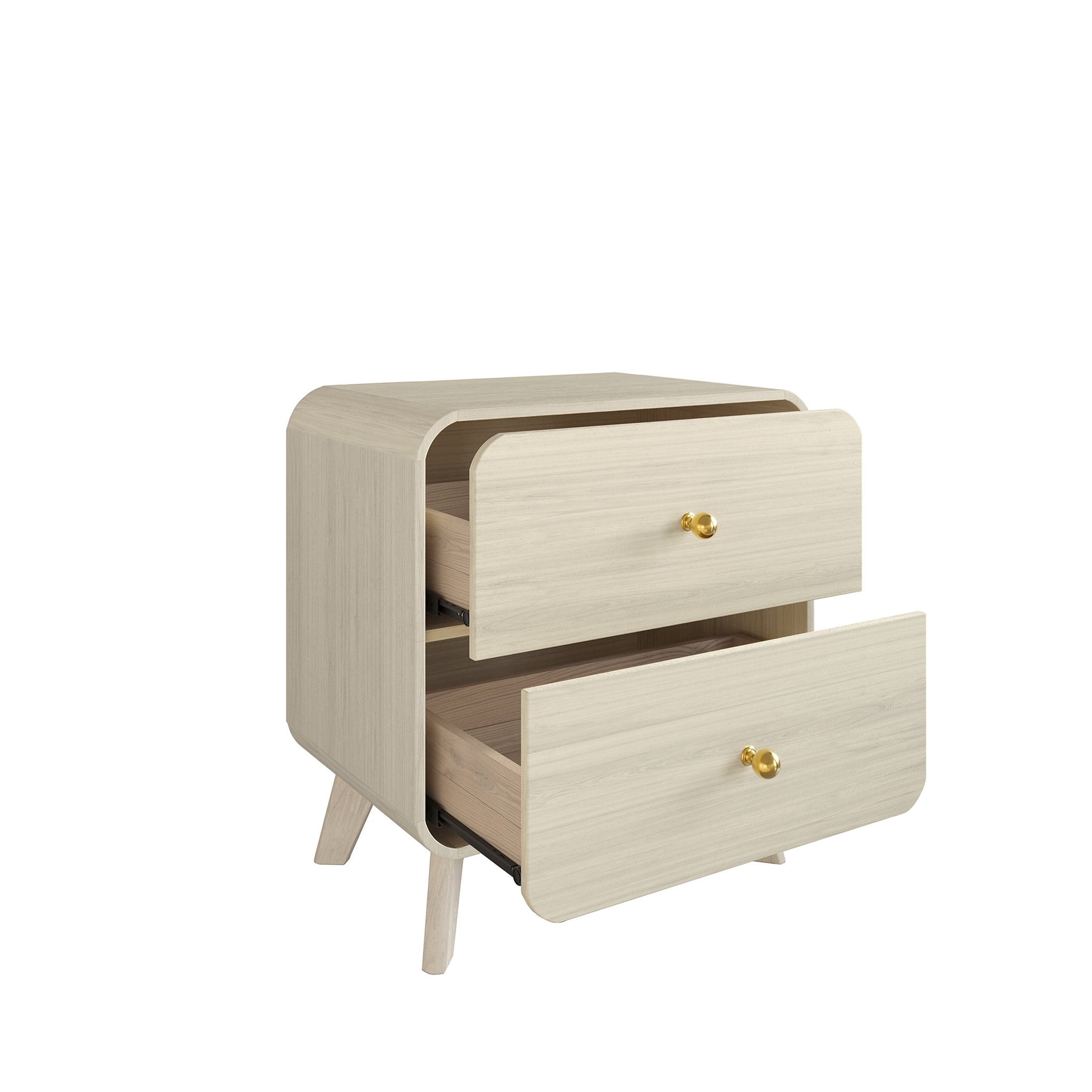 Castle Place Mid-Century 2 Drawer Wooden Nightstand, Natural