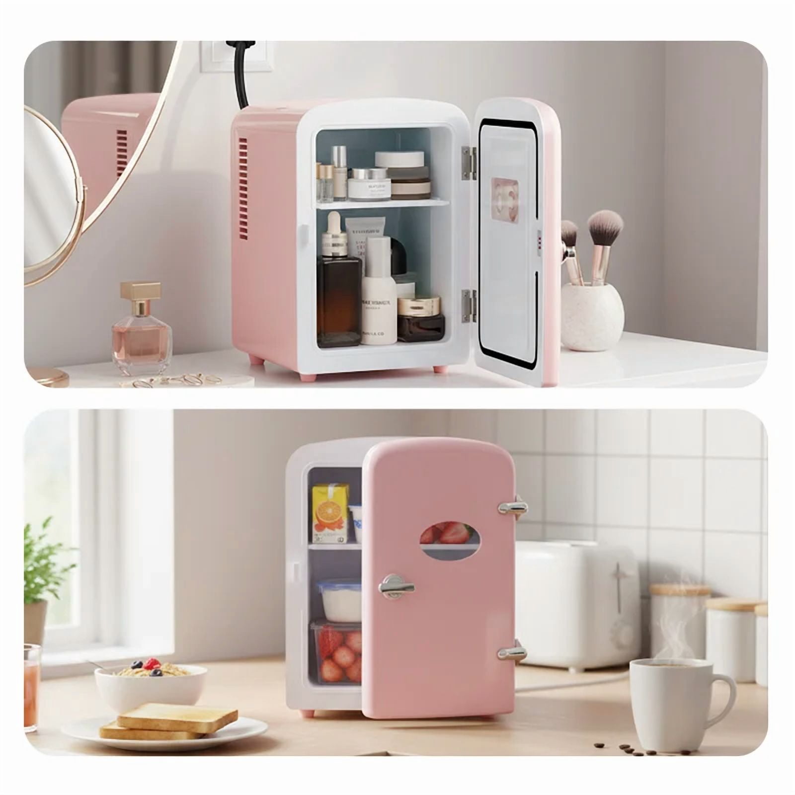 HealSmart 4L/6 Can Mini Fridge - Portable Cooler & Warmer with Window, Freon-Free Aesthetic Fridge for Skincare/Beverage, Pink with Love Stickers
