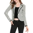 thumbnail image 2 of MODA NOVA Juniors Notched Lapel Button Decor Thin Striped Blazer, 2 of 6