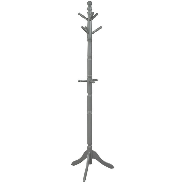 Patiojoy Free Standing Coat Rack Solid Wood Cat Tree w/9 Hooks & 2 Adjustable Height Grey
