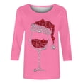 thumbnail image 4 of Timegard Hauts à Manches 3/4 pour Femmes, Col Rond de Noël, Hauts Confortables, Habillés et Décontractés, Imprimé Verre de Vin Rouge, 4 of 4