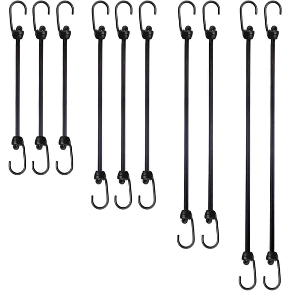 10 Pack Bungee Cords with Hooks, Heavy Duty 1/4 inch Diameter Rubber Bungee Cord for Securing Cargo, Tarps, Tents, Luggage, Camping Gear - Outdoor, Truck, RV, Motorcycle, Moving, Storage