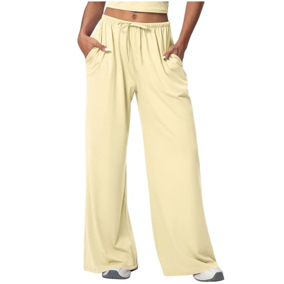 Women's Lounge Pants Drawstring Elastic Waisted Lightweight Loose Comfy Solid Color Casual Pants with Pockets (XL, Yellow)