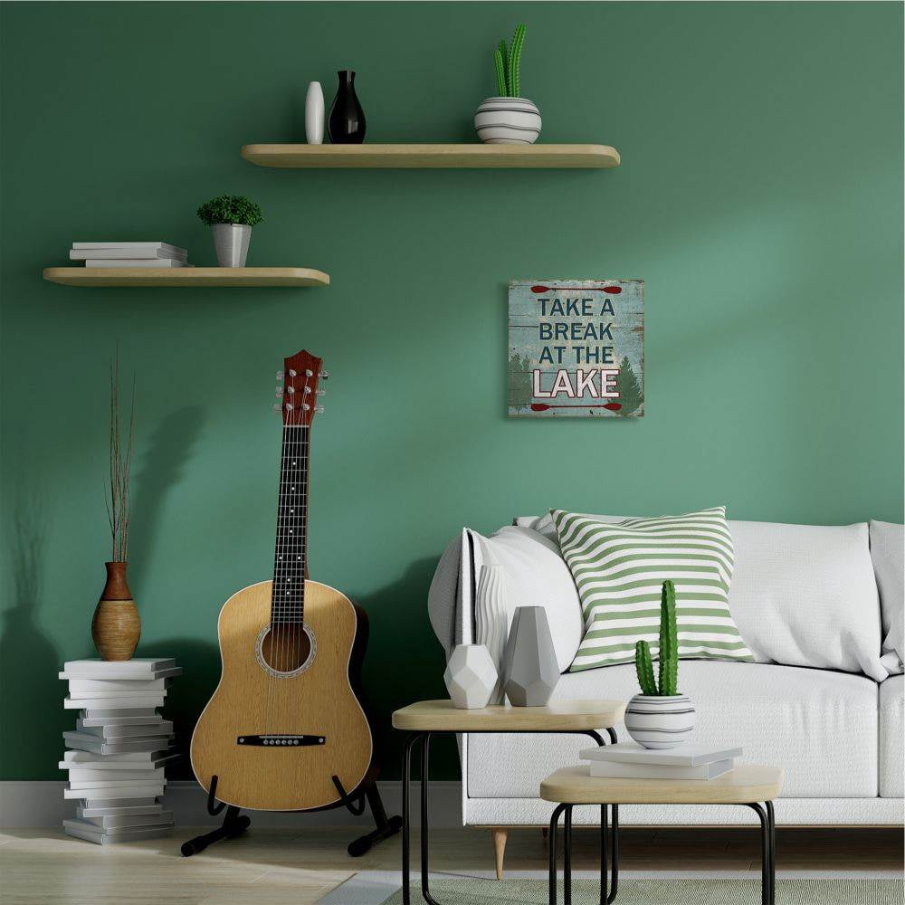 Stupell Industries Break At The Lake Country Home Wood Textured Word Design Canvas Wall Art by Sheldon Lewis
