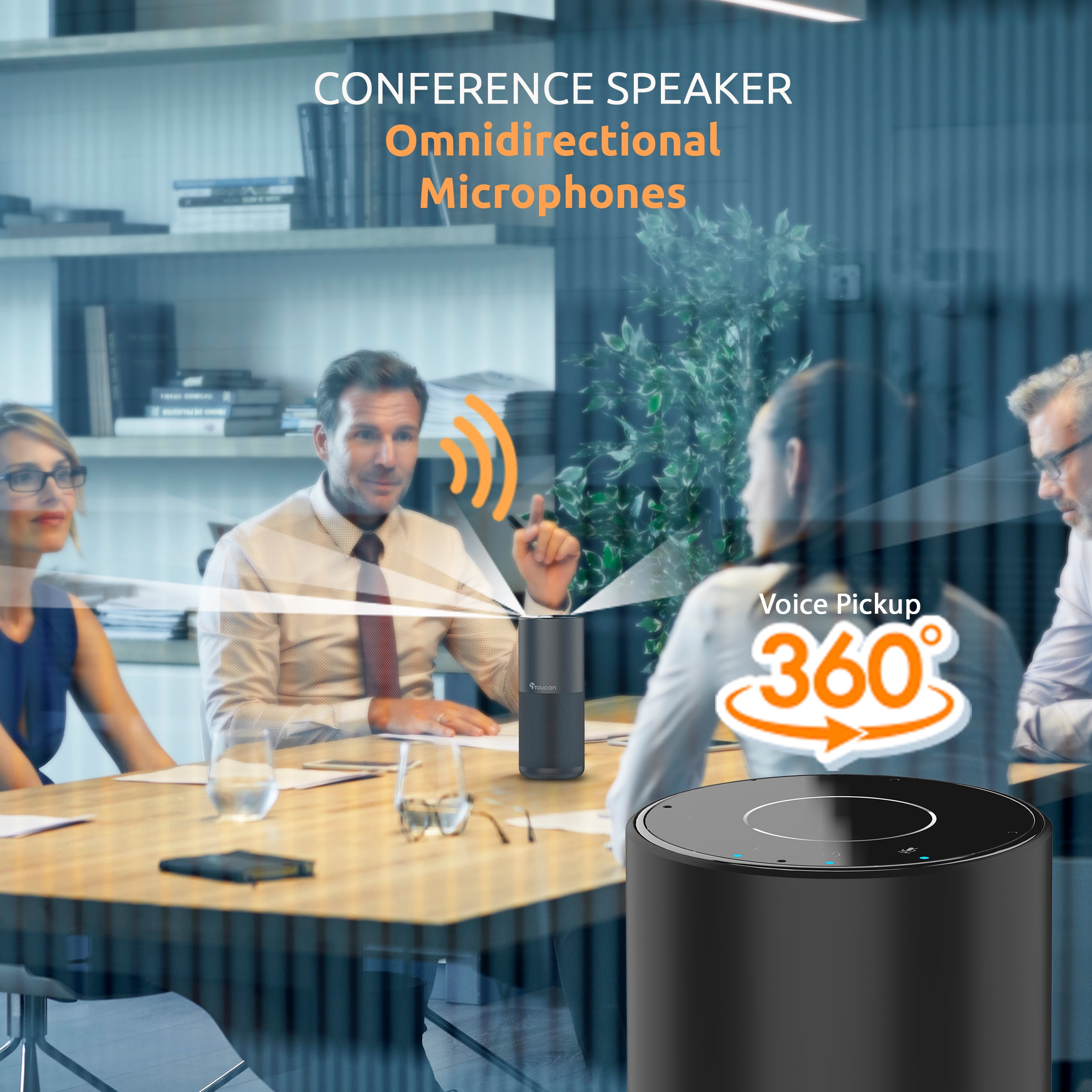 Toucan Conference Speaker with 4 Built-in Echo-Canceling Microphone - Black