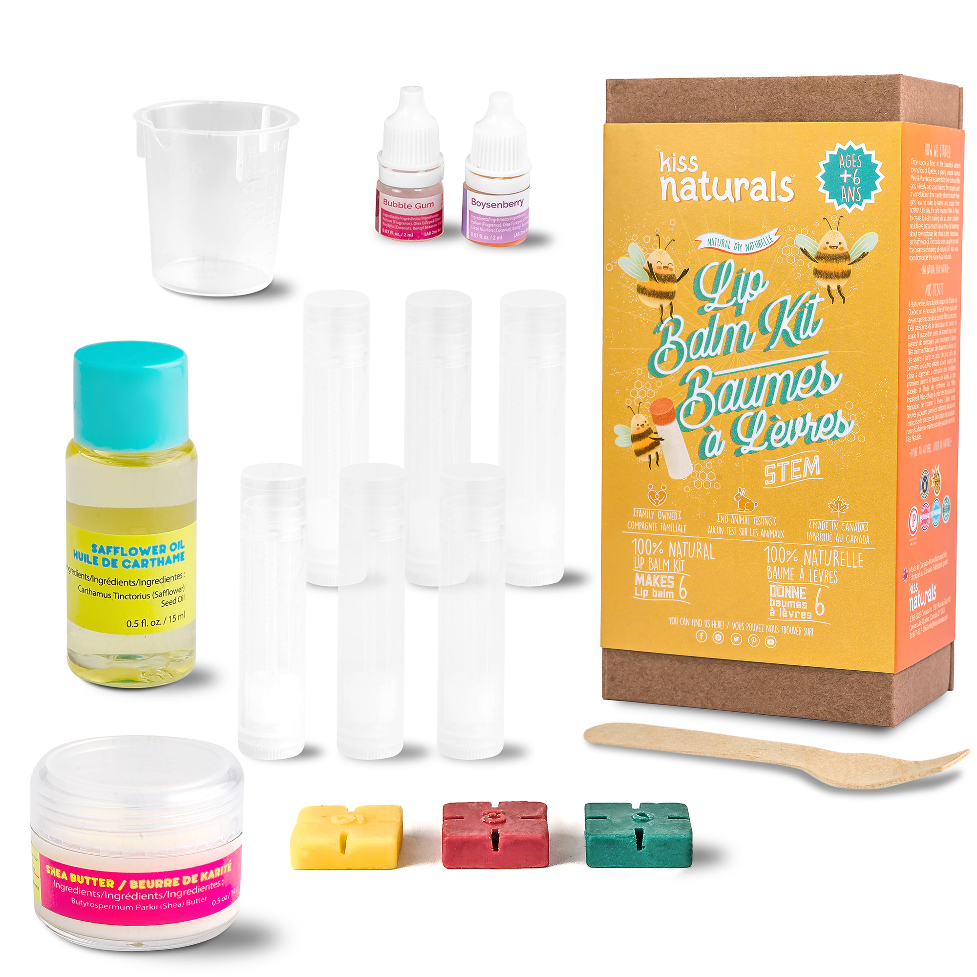 Kiss Naturals: Lip Balm Making - Make 6 Lip Balms, DIY Kids Beauty Craft, Organic Ingredients, Beeswax, Shea Butter, 2 Flavors, STEM Activity, Ages 6+