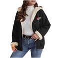 thumbnail image 2 of Women's Plus Size Winter Cardigan Double Faced Fleece Hooded Short Top, 2 of 8