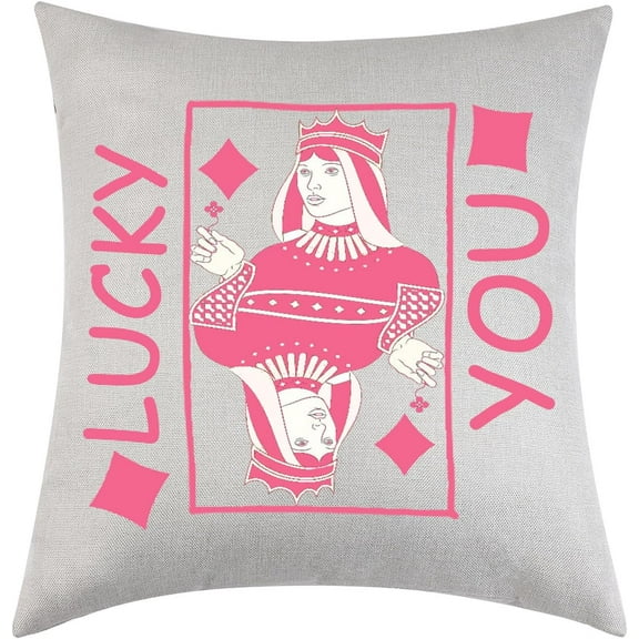 Pink Queen Pillow Covers, Good Luck Gifts for Girlfriend Wife Gifts, Queen Pillows, Gifts for Her, Lucky You Girl Cushion Cover 18x18