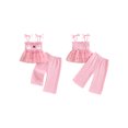 thumbnail image 2 of RUINIXCW Toddler Baby Girl Halloween Outfit Kids Infant Summer Fall Clothes Ghost Smocked Tie-Up Tulle Cami Tank Top and Elastic Waist Wide Legs Pants 2 Piece Set, 2 of 9