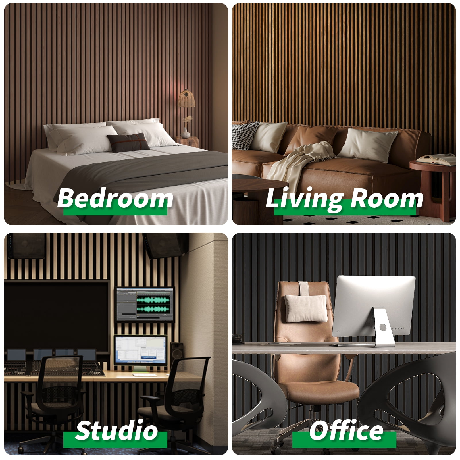 20Pcs 24" x 12" Wood Slat Acoustic Wall Paneling for Modern Interior wall Decor,MDF Accent Wooden Wall Panels, 40 Sq.ft,Deep Walnut