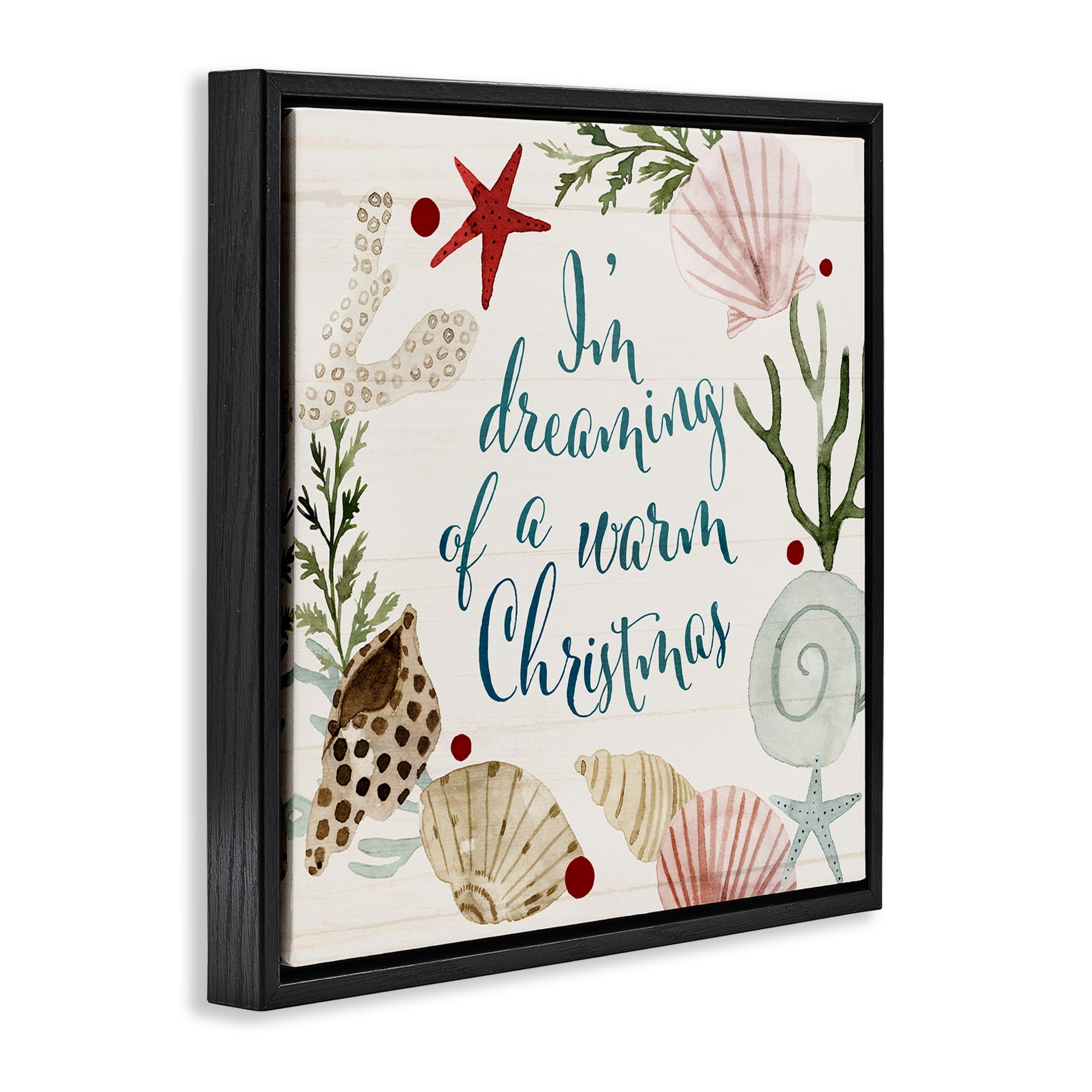 Stupell Industries Dreaming of Warm Christmas Phrase Holiday Painting Black Floater Framed Canvas Art Print Wall Art, 18 x 18