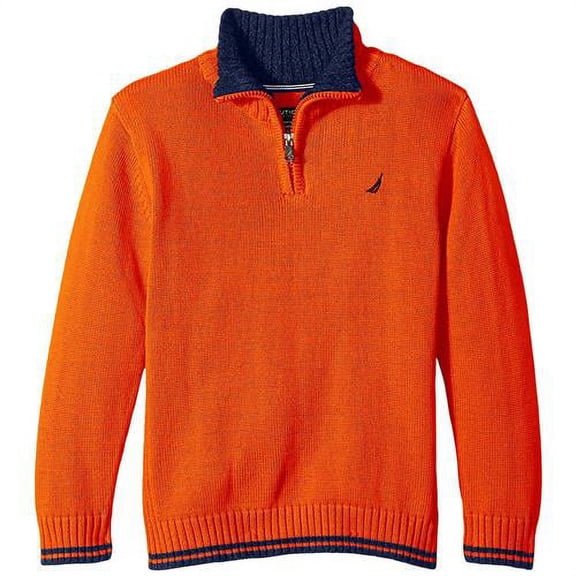 Nautica Little Boys' 4-7X Quarter Zip Neck Sweater (Orange 5/6)