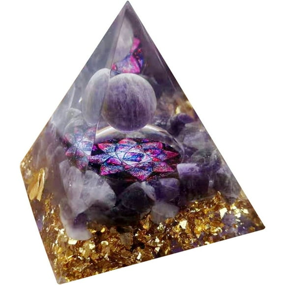 CNKOO Colorful Orgone Pyramid Resin Crystal Pyramid Healing Crystal Energy for Protection Spiritual Desktop Ornament Positive Healing Gifts for Home Office(2.4*2.7inch)