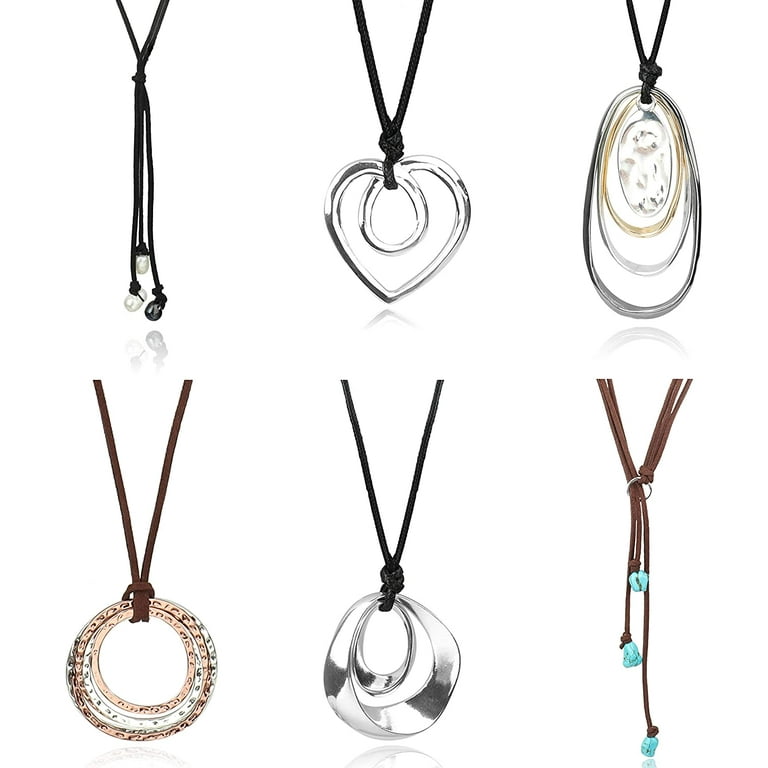 6 Pcs Long Pendant Necklaces For Women Fashion Jewelry Simple Long