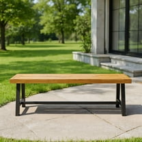 GVN Patio Bench Weatherproof Outdoor Bench, 63 Inch 3-Person Acacia Patio Wood Outdoor Backless Bench-Set of 2