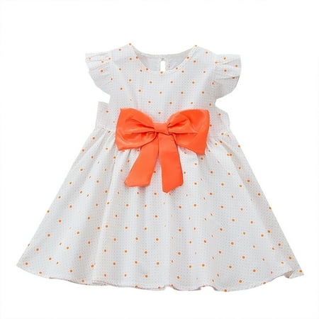 

HBYJLZYG Princess Dresses For Girls Toddler Kids Baby Short Sleeve Bowknot Polka Dots Print Party Clothes 6 Months-4 Years Valentine S Day