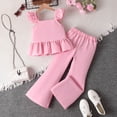 thumbnail image 6 of LEKWK Girls Elegant 2-Piece Outfit Set Ruffle Strap Square Neck Peplum Top and Flare Pants Solid Color Summer Party Fashion Clothing, 6 of 6