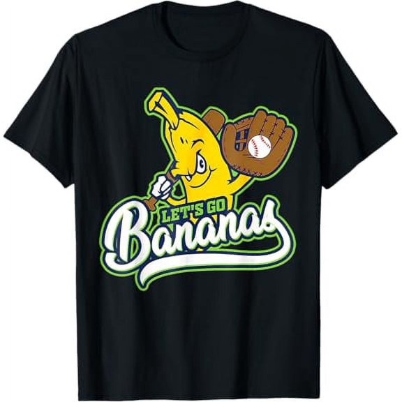 Funny Let's Go Bananas Baseball Shirt Cute Banana T-Shirt For Men Women, Black Color, Short Sleeve Tee, Size S