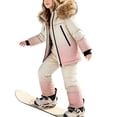 thumbnail image 6 of vdgthytj Little Boys Girls 2 Piece Snowsuits Winter Gradient Outfits Long Sleeve Full Zip down Jackets and Bib Snow Pants Toddlers Warm Outdoor Ski Sets(1-2Years,Pink), 6 of 6