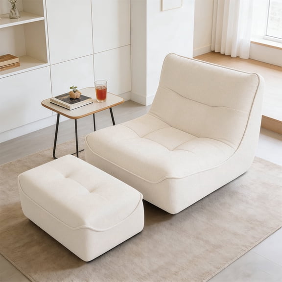 HDHNBA Memory Foam Large Bean Bag Chair with Ottoman for Gaming and Reading, Beige