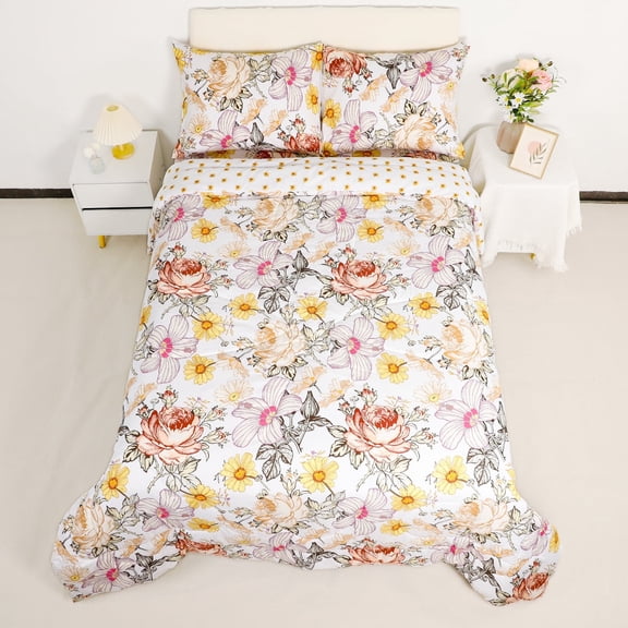DILIMI Toddler Twin Bedding Set for Girls, 5 Piece Toddler Twin Comforter Bed Sets, Ultra Soft Breathable Boho Kids Bed Set with Flat Top Sheet , Fitted Sheet and Pillowcases, Floral