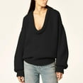 thumbnail image 2 of Olyvenn Women's Oversized Scoop Neck Pullover Sweater Long Sleeve Knitted Sweater Chunky Trendy Fall Winter Sweater Tops Black M, 2 of 6