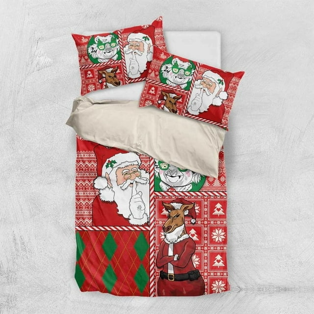 Australian Christmas Bedding Set - Santa Koala Kangaroo and Holiday Cheer LT03