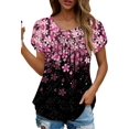 thumbnail image 3 of KISSMODA Women Tunic Tops Dressy Casual Summer Short Sleeve Shirts Floral Loose Fit Pleated Boho Top S-3XL, 3 of 5