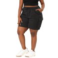 thumbnail image 4 of Women's Plus Size Short Drawstring Elastic Waist Above Knee with Pocket Summer Cargo Shorts Black 1X, 4 of 7