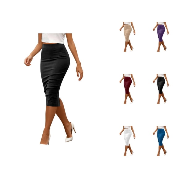 Office Work Pencil Skirt for Women Zip Back High Waisted Bodycon Midi Skirt Business Casual Skirts