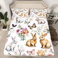 thumbnail image 2 of Feelyou Kawaii Rabbit Animal Twin Sheet Sets, Cute Butterfly Bunnies Twin Fitted Sheet, Rustic Flower Floral Flat Sheet, Ultra Soft Bedroom Decor, 3-Piece, 2 of 7