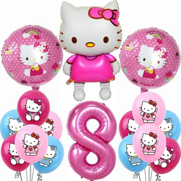 Decoraciones de fiesta de cumpleaños con temática de Hello Kitty, juego de vajilla con globos, plato de papel, taza, servilleta, juguete de regalo para niños y niñas