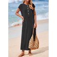 thumbnail image 4 of Vestido de verano KIRUNDO de punto acanalado Henley Maxi Black para mujer, 4 of 9